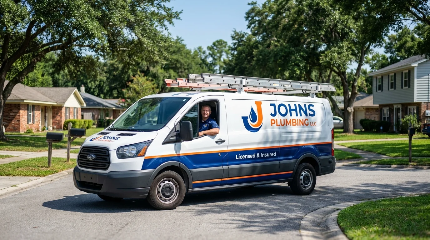Johns Plumbing LLC service van in South Paris, ME