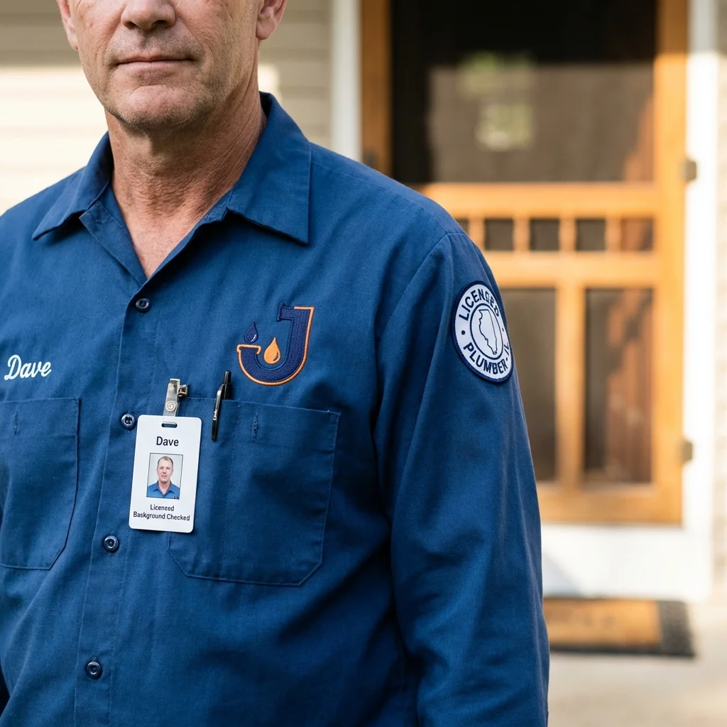 Licensed plumber showing ID badge in South Paris, ME