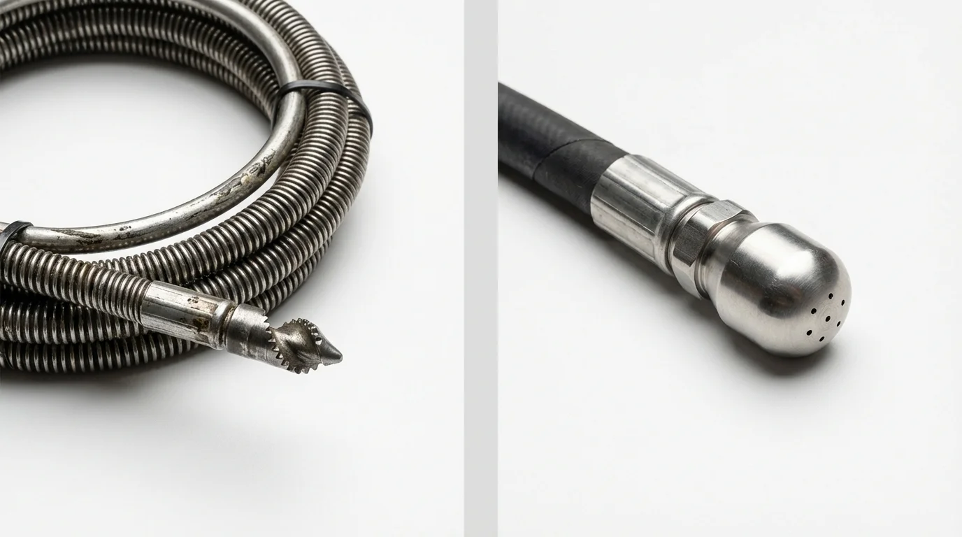 Drain snake cable and hydro jetting nozzle used for drain cleaning in South Paris, ME