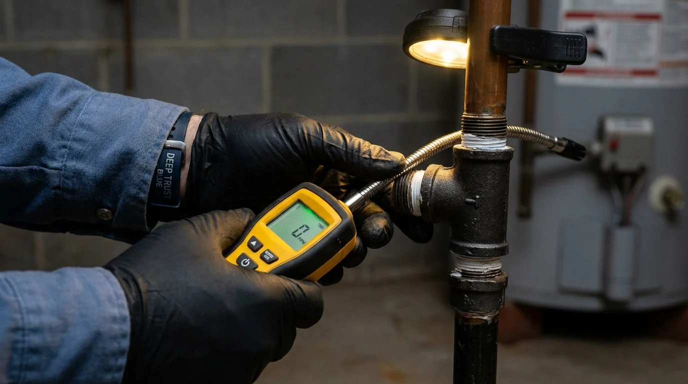 Gas leak detection with electronic sniffer by Johns Plumbing LLC in South Paris