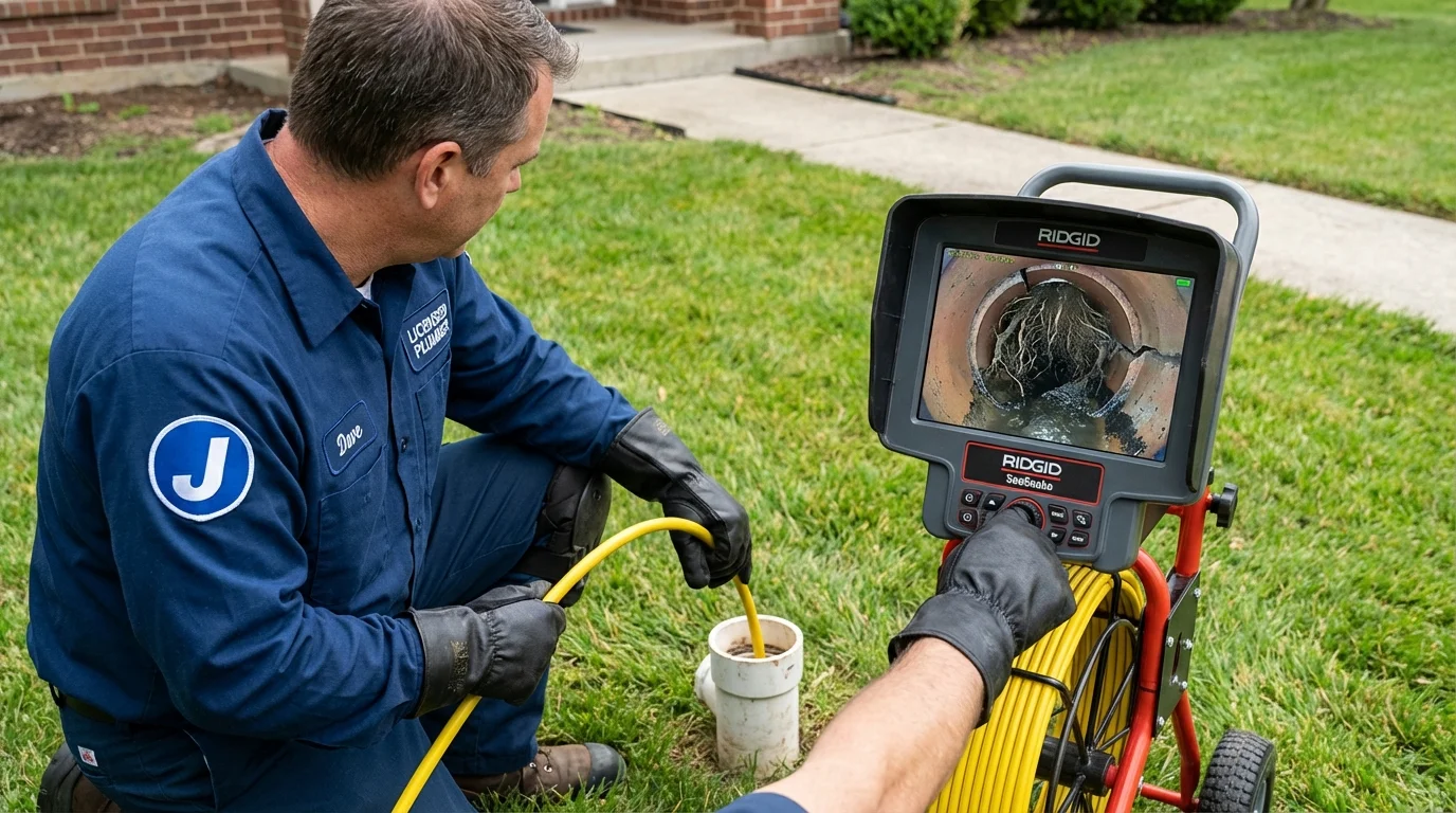 Sewer camera inspection being performed by Johns Plumbing LLC in South Paris