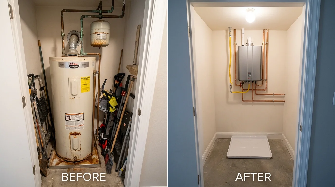 Tank water heater versus wall-mounted tankless unit comparison for South Paris, ME homeowners