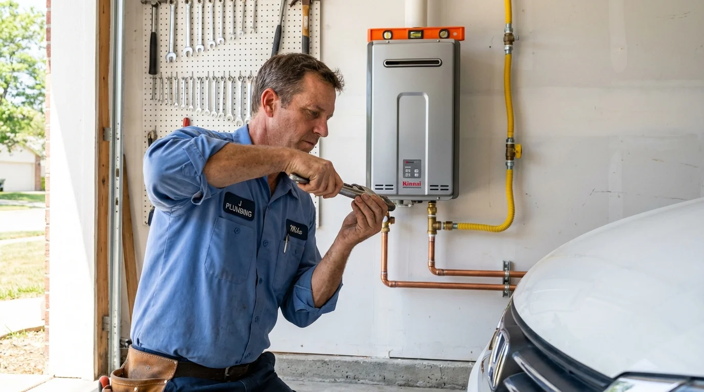 Tankless water heater installation by a Johns Plumbing LLC plumber in South Paris